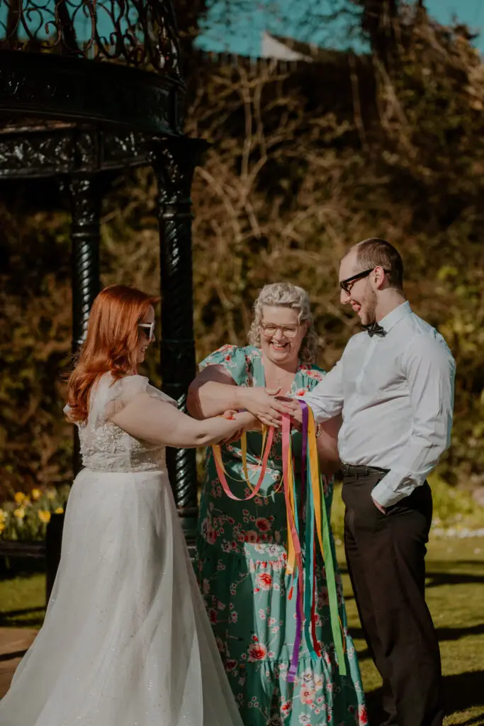 humanist celebrant handfasting tying the knot at ballygally castle hotel