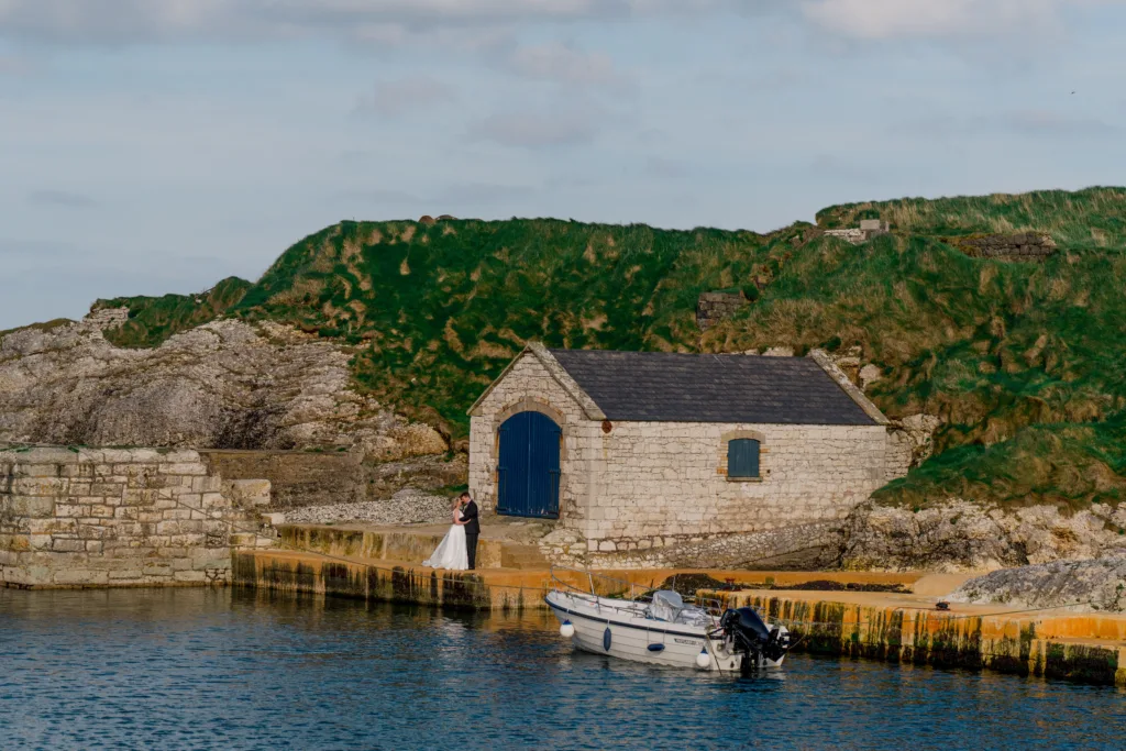 outdoor wedding at ballintoy harbour