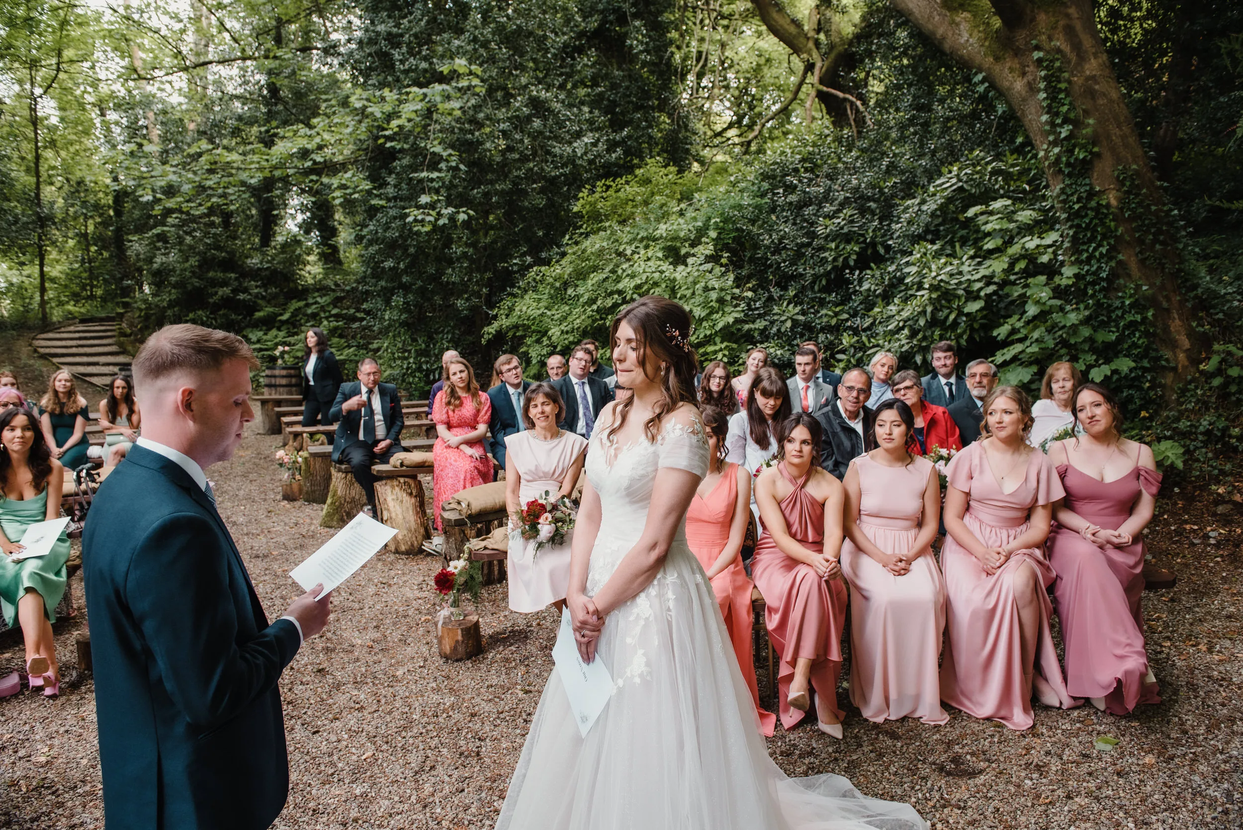 forest wedding ceremony at private country house venue beech hill